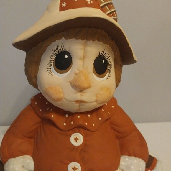 Vintage Ceramic Scarecrow Figurine Handmade Hand Painted Large Fall Harvest Cute - Picture 2 of 14